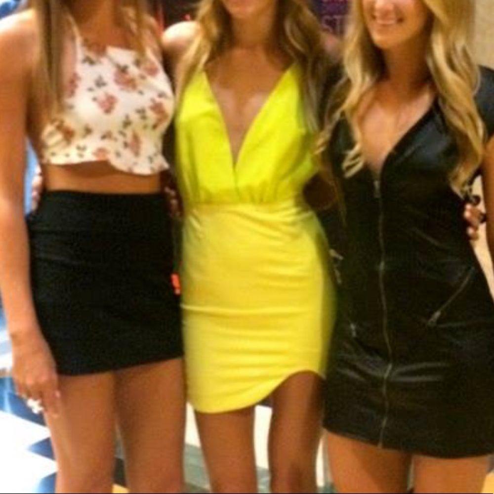 Bright yellow backless mini dress